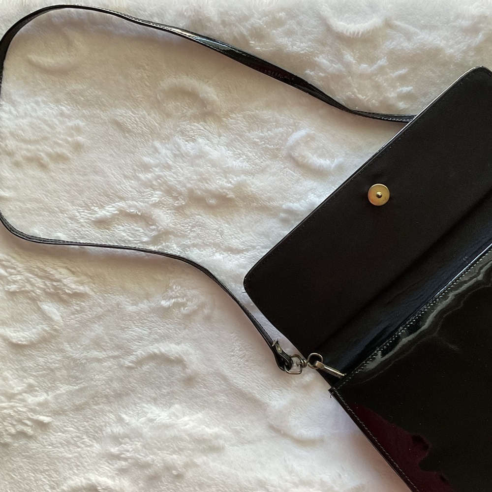Vintage Black Envelope Clutch Evening Bag Slim Minimalist Purse with Chain Strap - Picture 4 of 5